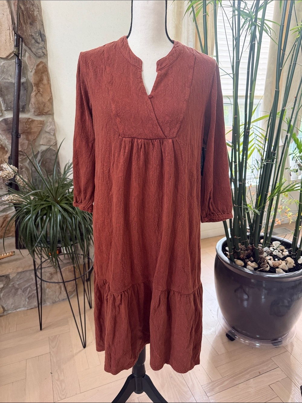 Logo by Lori Goldstein Rust Textured Long Sleeve Tunic Dress. NWT